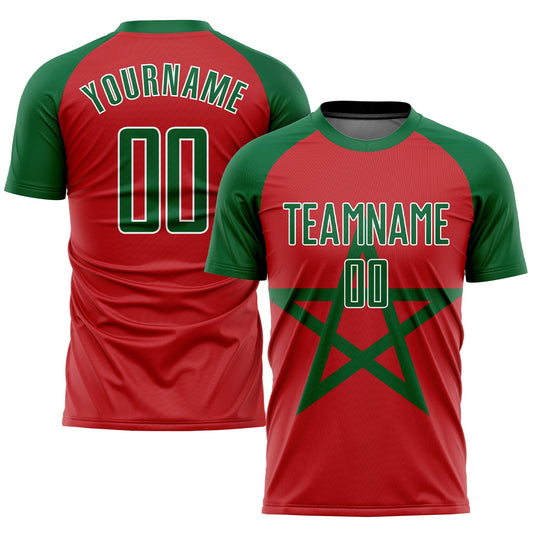 Custom Red Kelly Green-White Sublimation Moroccan Flag Soccer Uniform Jersey - Sky-Custom