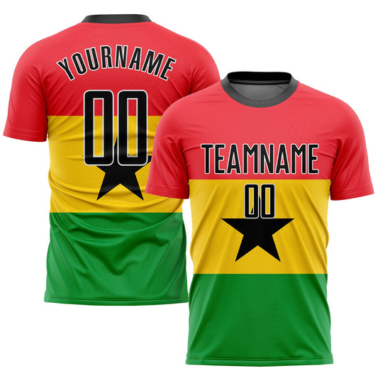 Custom Red Black Gold-Kelly Green Sublimation Ghanaian Flag Soccer Uniform Jersey - Sky-Custom