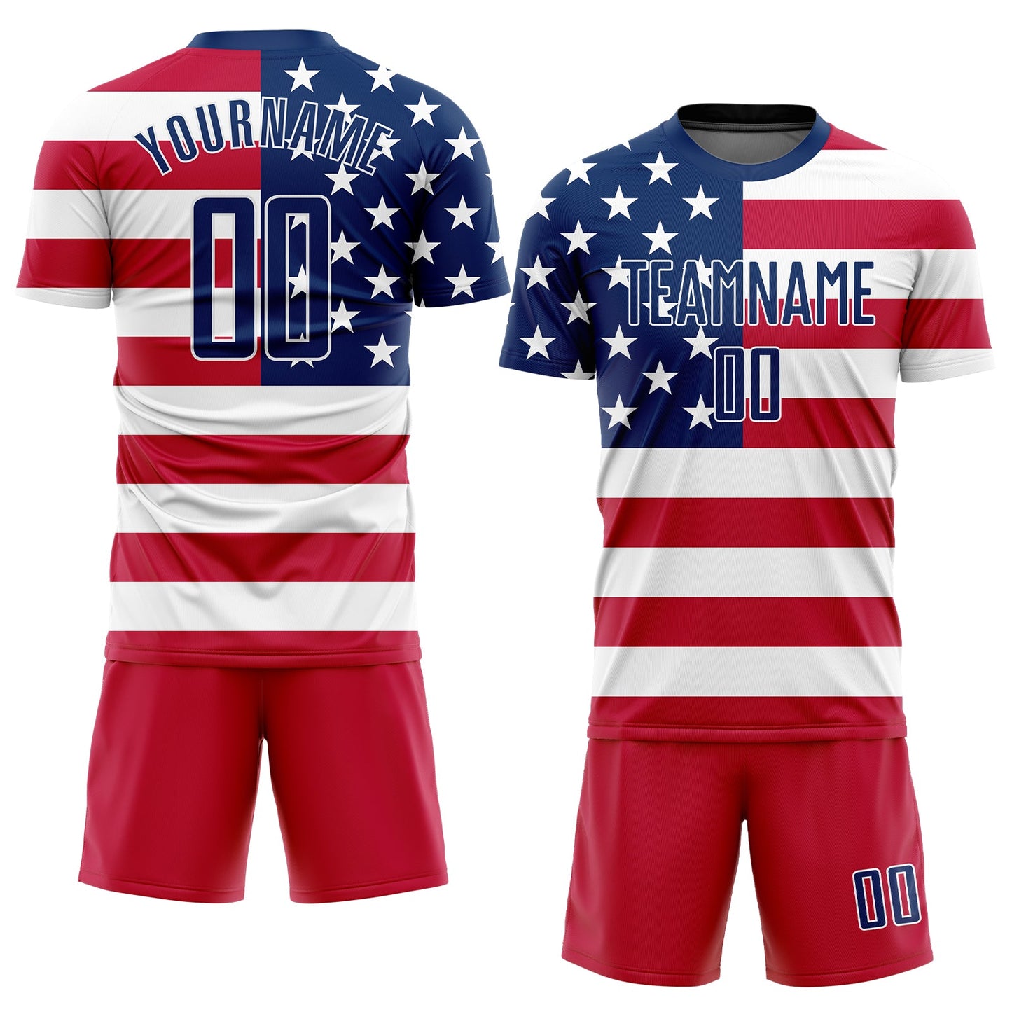 Custom Red Royal-White Sublimation American Flag Soccer Uniform Jersey - Sky-Custom