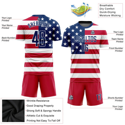 Custom Red Royal-White Sublimation American Flag Soccer Uniform Jersey - Sky-Custom