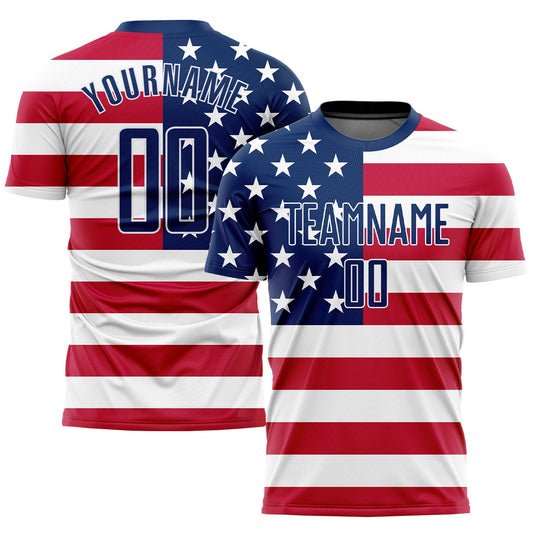 Custom Red Royal-White Sublimation American Flag Soccer Uniform Jersey - Sky-Custom