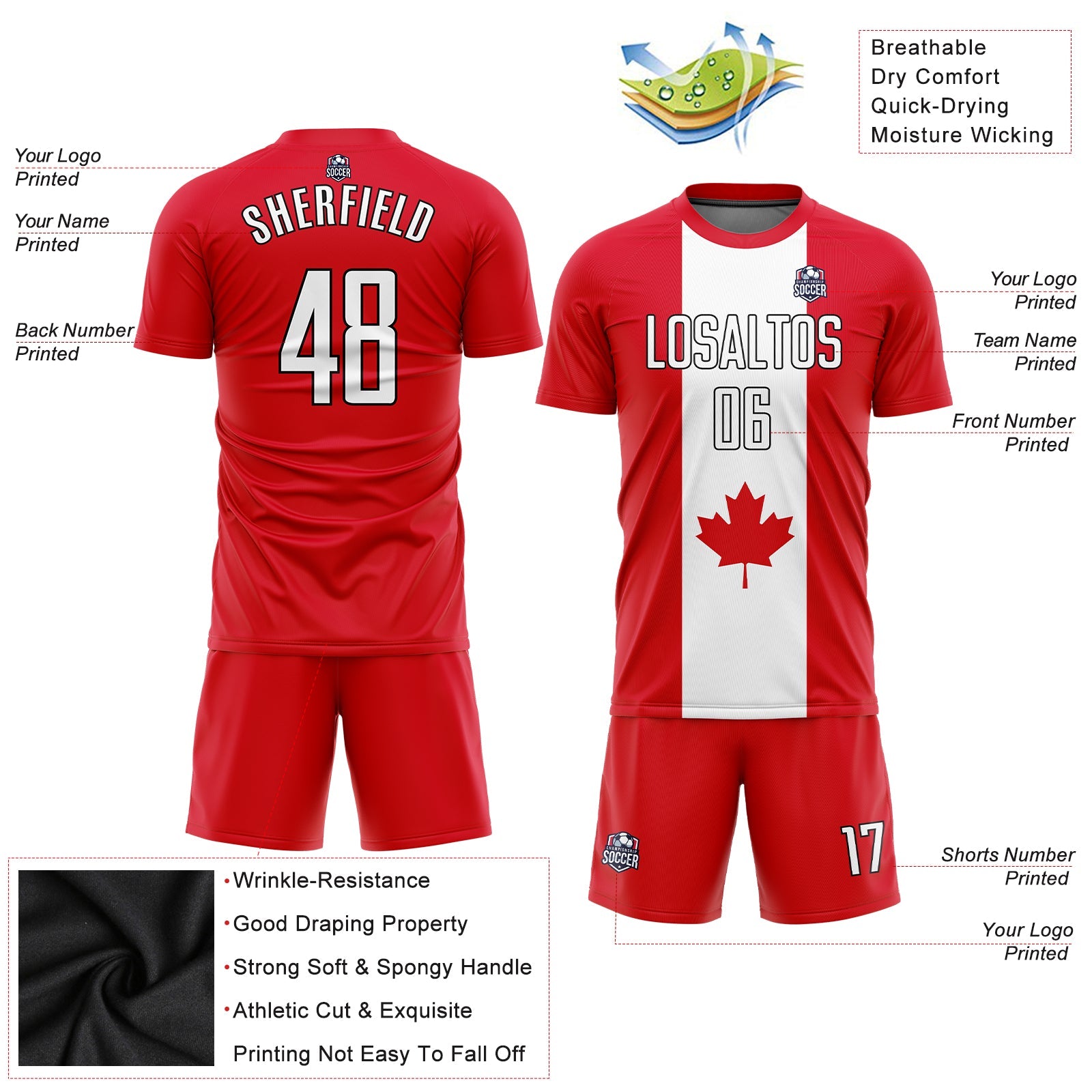 Custom Red White-Black Sublimation Canadian Flag Soccer Uniform Jersey - Sky-Custom