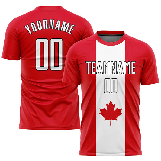 Custom Red White-Black Sublimation Canadian Flag Soccer Uniform Jersey - Sky-Custom