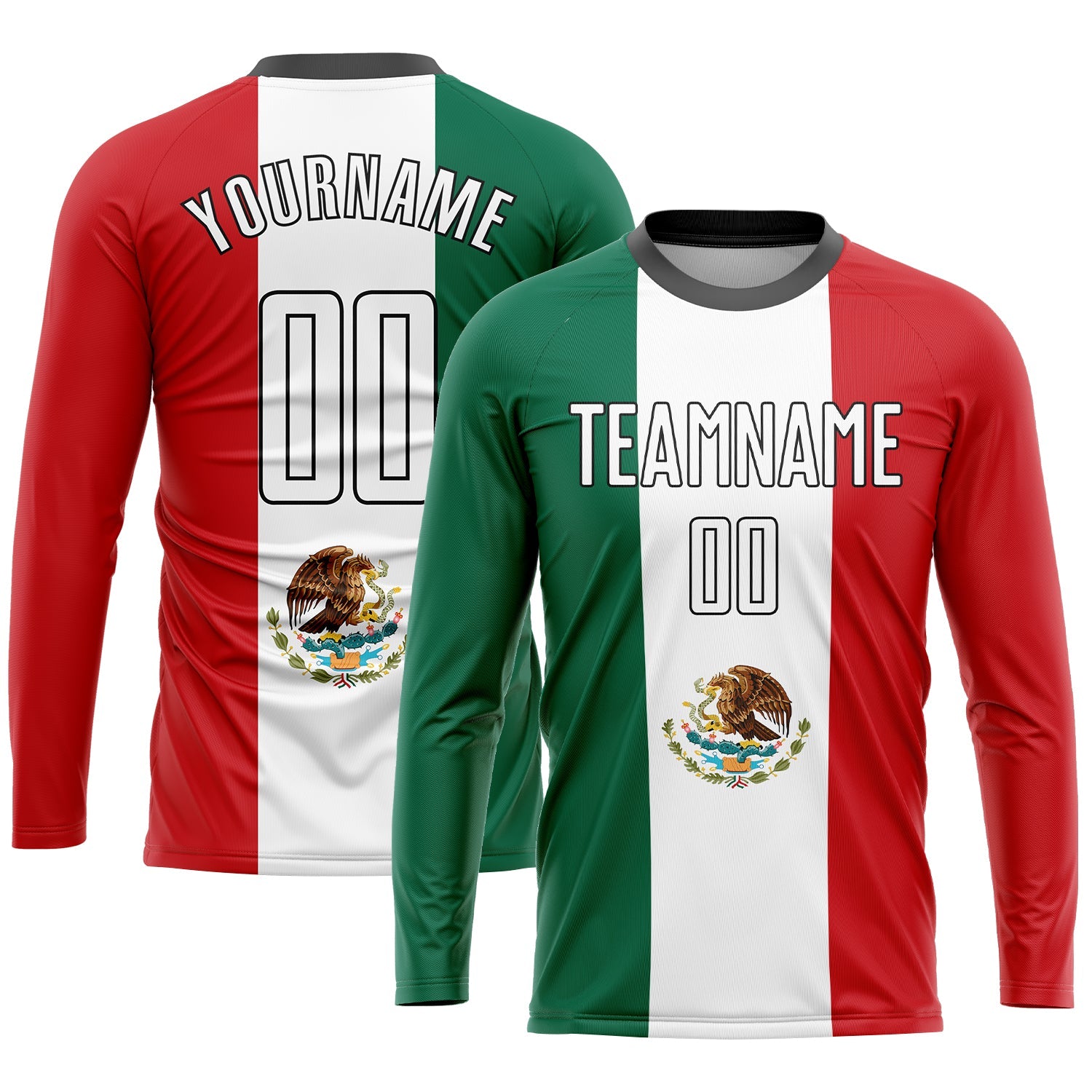 Custom Kelly Green White Red-Black Sublimation Mexican Flag Soccer Uniform Jersey - Sky-Custom