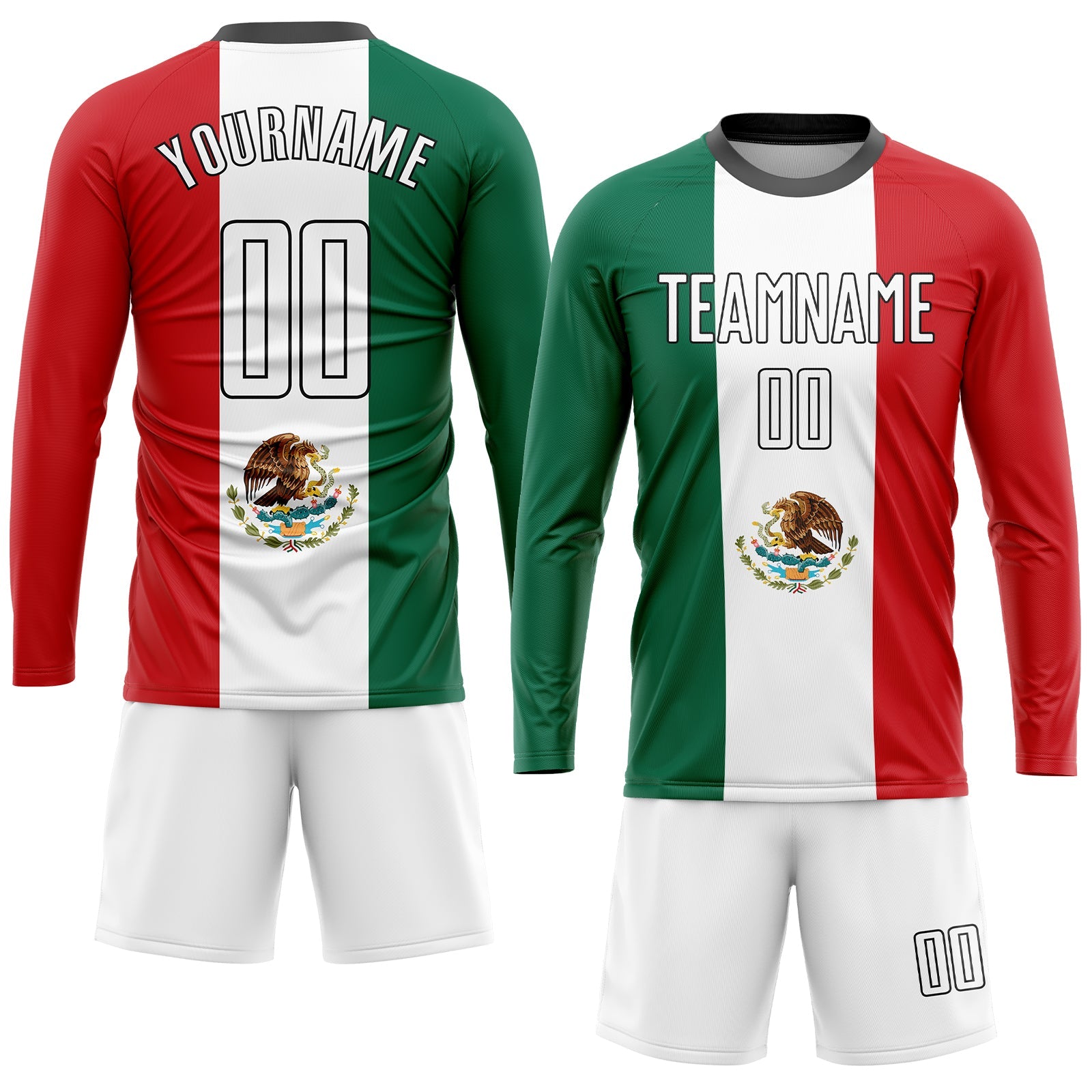 Custom Kelly Green White Red-Black Sublimation Mexican Flag Soccer Uniform Jersey - Sky-Custom