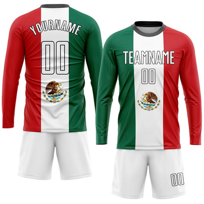 Custom Kelly Green White Red-Black Sublimation Mexican Flag Soccer Uniform Jersey - Sky-Custom