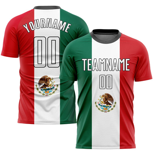 Custom Kelly Green White Red-Black Sublimation Mexican Flag Soccer Uniform Jersey - Sky-Custom