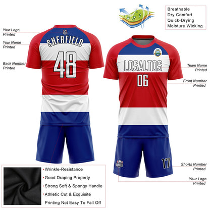Custom Red White Royal-Black Sublimation Costa Rican Flag Soccer Uniform Jersey - Sky-Custom