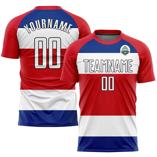 Custom Red White Royal-Black Sublimation Costa Rican Flag Soccer Uniform Jersey - Sky-Custom