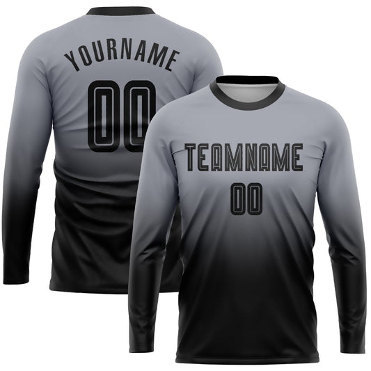 Custom Gray Black Sublimation Long Sleeve Fade Fashion Soccer Uniform Jersey - Sky-Custom
