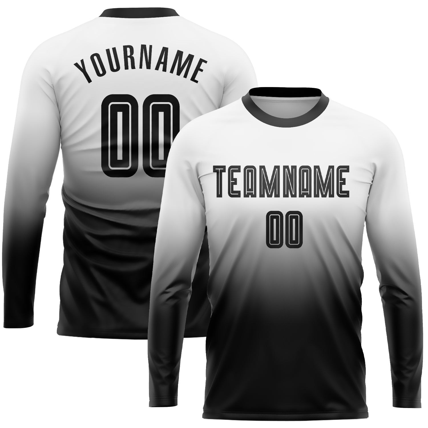 Custom White Black Sublimation Long Sleeve Fade Fashion Soccer Uniform Jersey - Sky-Custom
