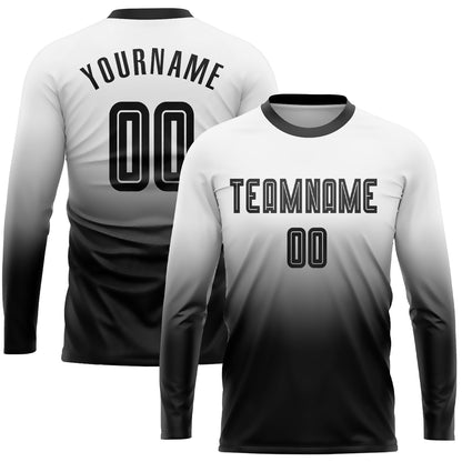 Custom White Black Sublimation Long Sleeve Fade Fashion Soccer Uniform Jersey - Sky-Custom