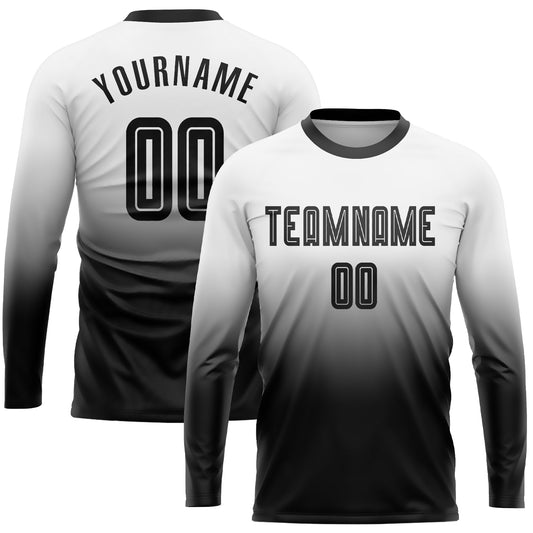 Custom White Black Sublimation Long Sleeve Fade Fashion Soccer Uniform Jersey - Sky-Custom