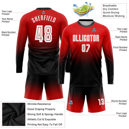 Custom Red White-Black Sublimation Long Sleeve Fade Fashion Soccer Uniform Jersey - Sky-Custom