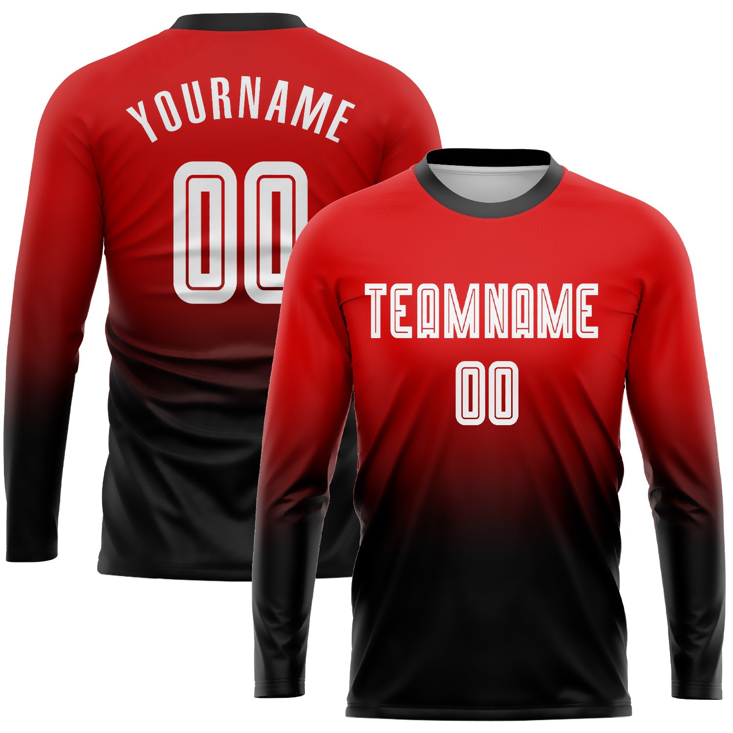 Custom Red White-Black Sublimation Long Sleeve Fade Fashion Soccer Uniform Jersey - Sky-Custom