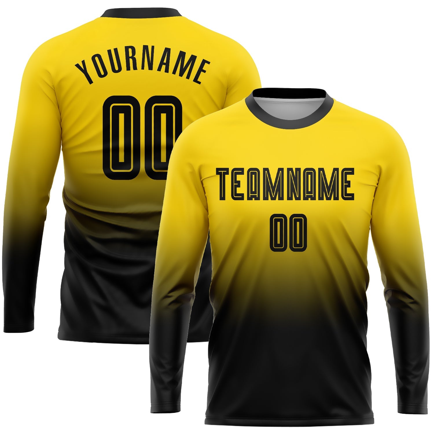 Custom Gold Black Sublimation Long Sleeve Fade Fashion Soccer Uniform Jersey - Sky-Custom