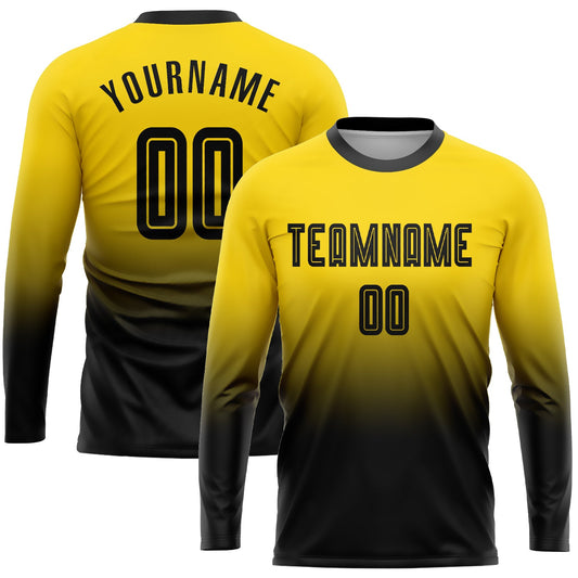 Custom Gold Black Sublimation Long Sleeve Fade Fashion Soccer Uniform Jersey - Sky-Custom