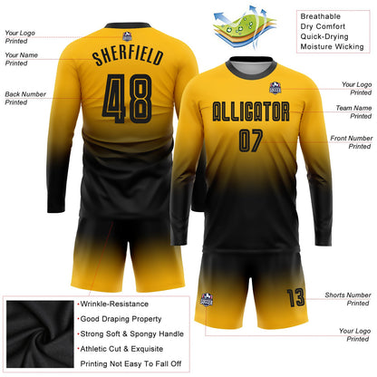 Custom Gold Black Sublimation Long Sleeve Fade Fashion Soccer Uniform Jersey - Sky-Custom
