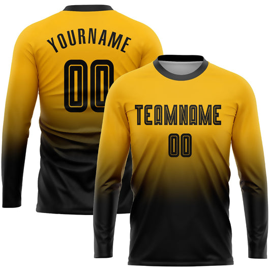 Custom Gold Black Sublimation Long Sleeve Fade Fashion Soccer Uniform Jersey - Sky-Custom