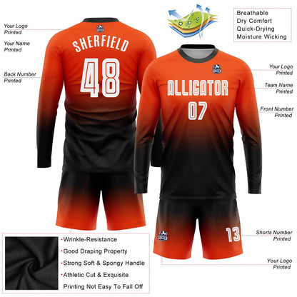 Custom Orange White-Black Sublimation Long Sleeve Fade Fashion Soccer Uniform Jersey - Sky-Custom