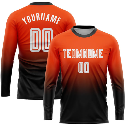 Custom Orange White-Black Sublimation Long Sleeve Fade Fashion Soccer Uniform Jersey - Sky-Custom