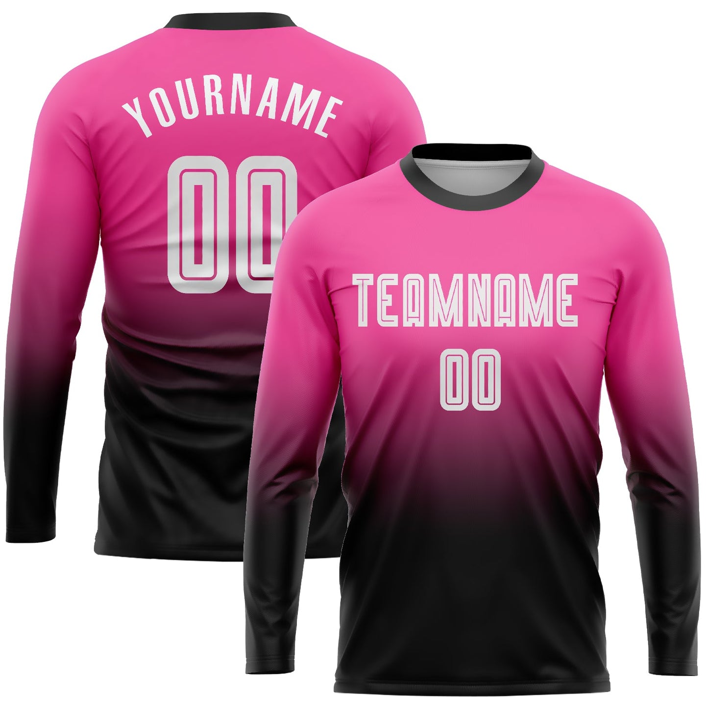 Custom Pink White-Black Sublimation Long Sleeve Fade Fashion Soccer Uniform Jersey - Sky-Custom