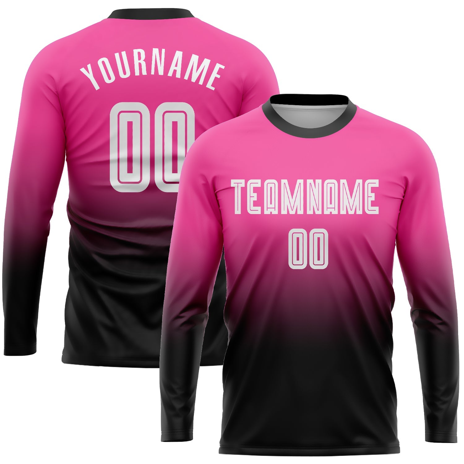 Custom Pink White-Black Sublimation Long Sleeve Fade Fashion Soccer Uniform Jersey - Sky-Custom