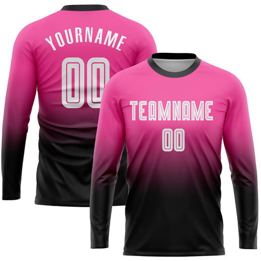 Custom Pink White-Black Sublimation Long Sleeve Fade Fashion Soccer Uniform Jersey - Sky-Custom
