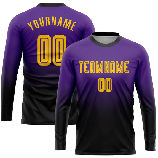Custom Purple Gold-Black Sublimation Long Sleeve Fade Fashion Soccer Uniform Jersey - Sky-Custom