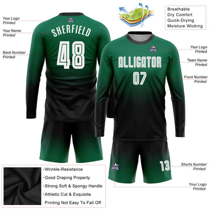Custom Kelly Green White-Black Sublimation Long Sleeve Fade Fashion Soccer Uniform Jersey - Sky-Custom