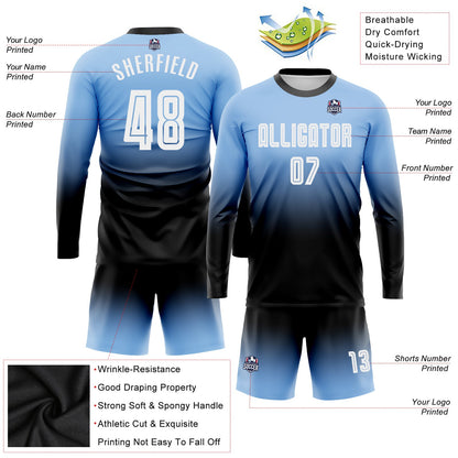 Custom Light Blue White-Black Sublimation Long Sleeve Fade Fashion Soccer Uniform Jersey - Sky-Custom