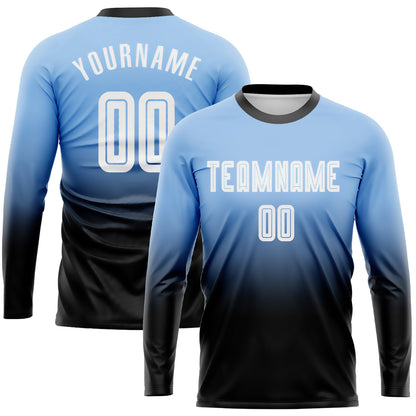 Custom Light Blue White-Black Sublimation Long Sleeve Fade Fashion Soccer Uniform Jersey - Sky-Custom