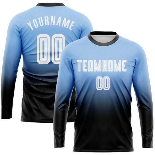 Custom Light Blue White-Black Sublimation Long Sleeve Fade Fashion Soccer Uniform Jersey - Sky-Custom