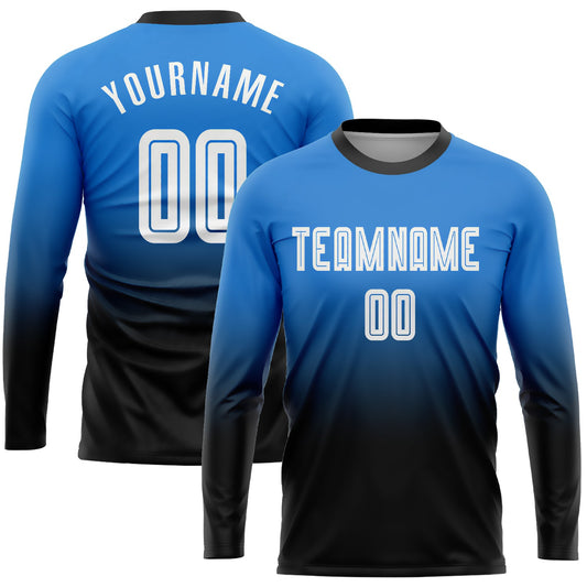 Custom Powder Blue White-Black Sublimation Long Sleeve Fade Fashion Soccer Uniform Jersey - Sky-Custom