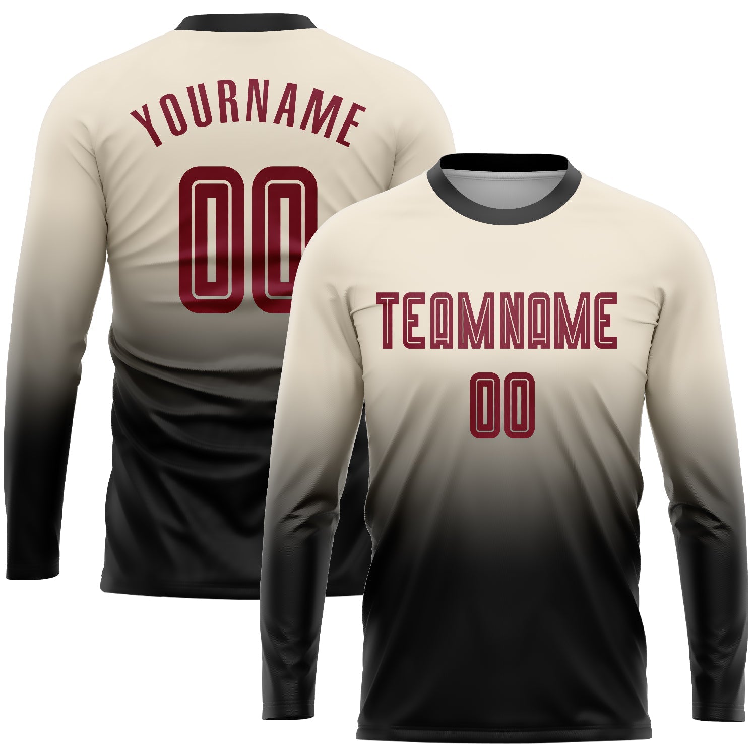 Custom Cream Crimson-Black Sublimation Long Sleeve Fade Fashion Soccer Uniform Jersey - Sky-Custom