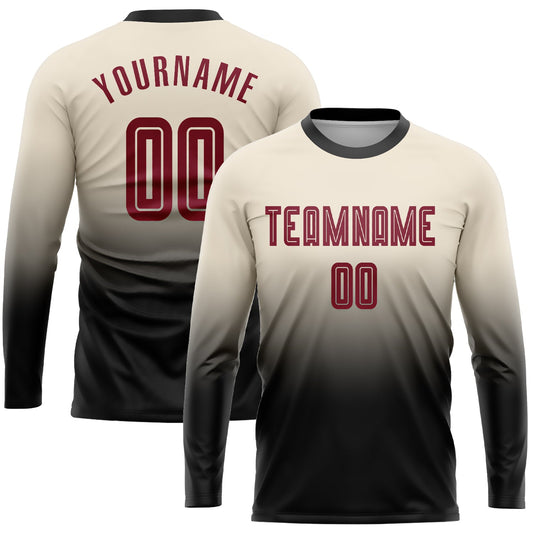 Custom Cream Crimson-Black Sublimation Long Sleeve Fade Fashion Soccer Uniform Jersey - Sky-Custom