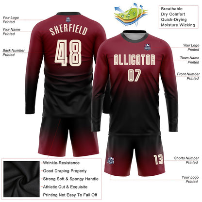 Custom Crimson Cream-Black Sublimation Long Sleeve Fade Fashion Soccer Uniform Jersey - Sky-Custom