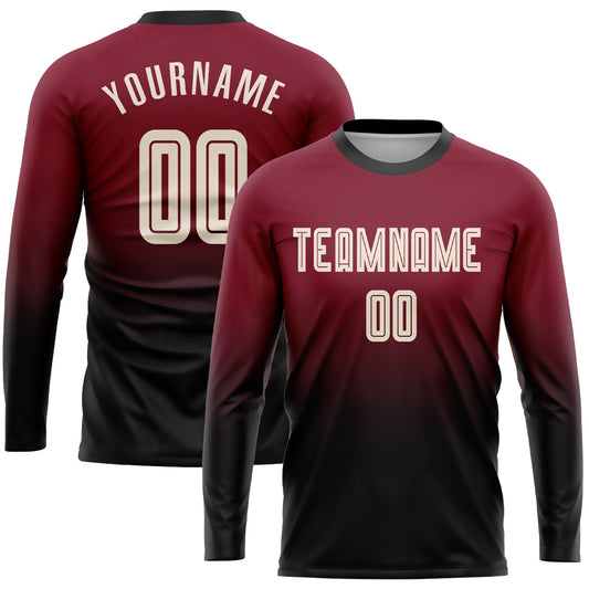 Custom Crimson Cream-Black Sublimation Long Sleeve Fade Fashion Soccer Uniform Jersey - Sky-Custom