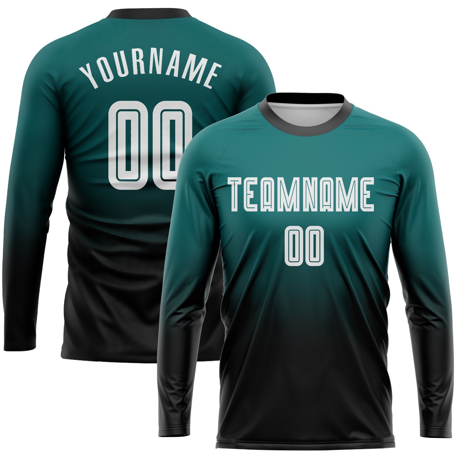 Custom Teal White-Black Sublimation Long Sleeve Fade Fashion Soccer Uniform Jersey - Sky-Custom