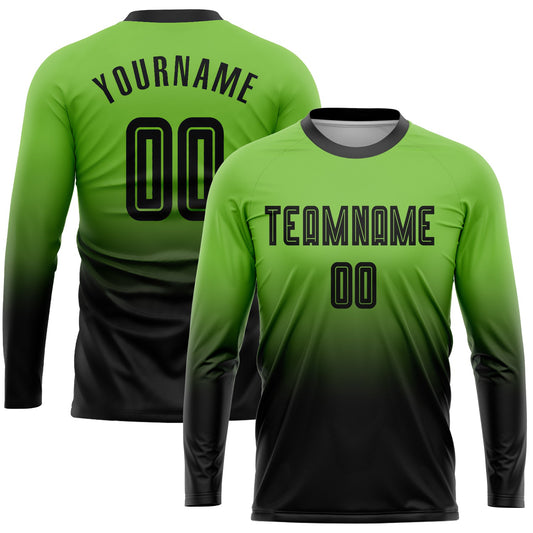 Custom Neon Green Black Sublimation Long Sleeve Fade Fashion Soccer Uniform Jersey - Sky-Custom