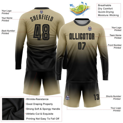 Custom Vegas Gold Black Sublimation Long Sleeve Fade Fashion Soccer Uniform Jersey - Sky-Custom