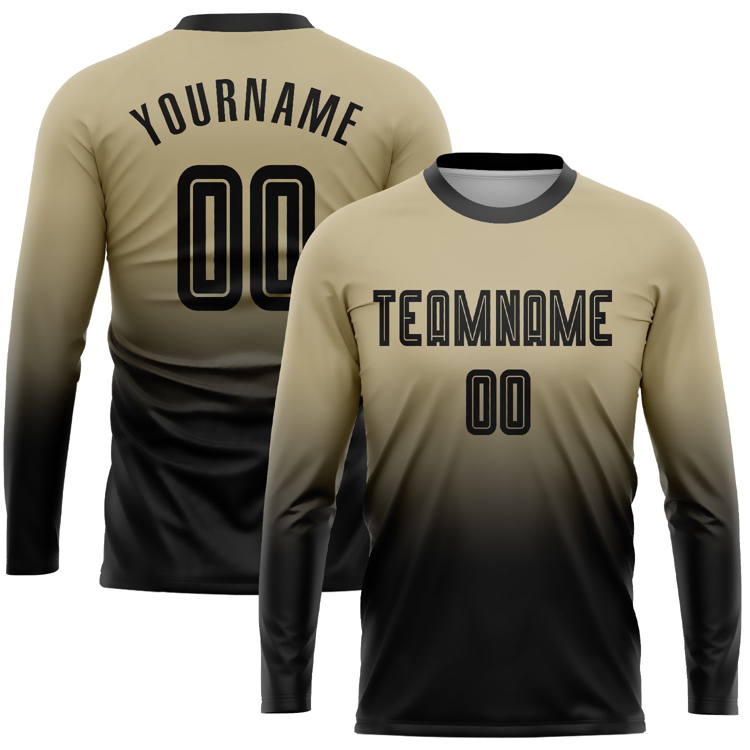 Custom Vegas Gold Black Sublimation Long Sleeve Fade Fashion Soccer Uniform Jersey - Sky-Custom