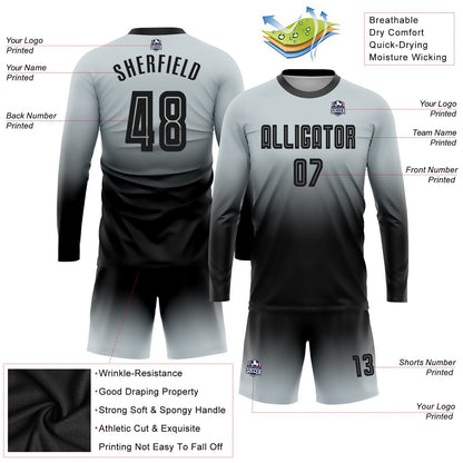 Custom Silver Black Sublimation Long Sleeve Fade Fashion Soccer Uniform Jersey - Sky-Custom