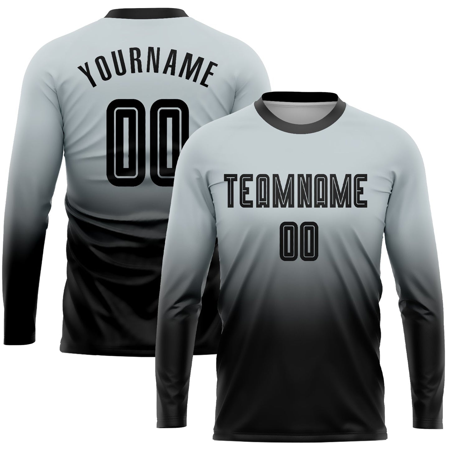 Custom Silver Black Sublimation Long Sleeve Fade Fashion Soccer Uniform Jersey - Sky-Custom