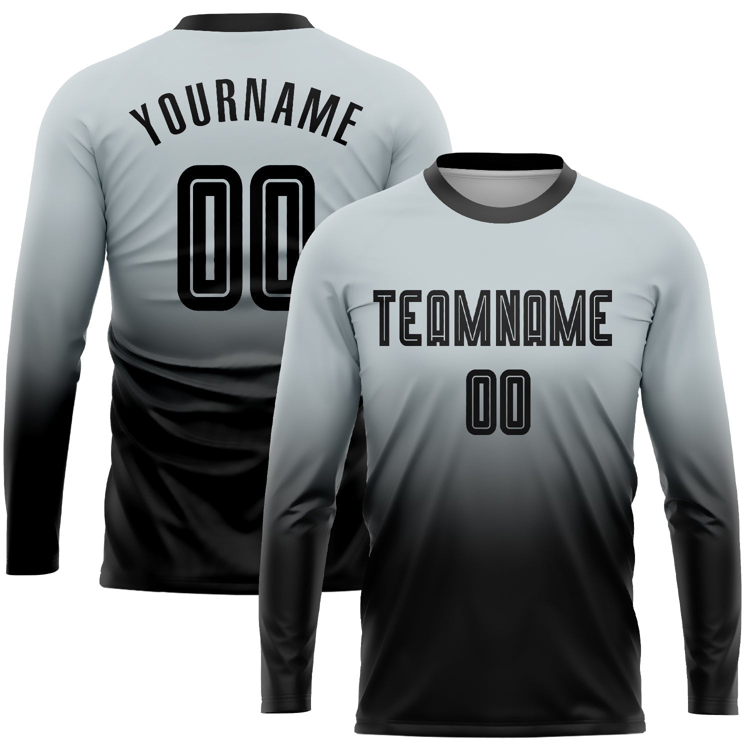 Custom Silver Black Sublimation Long Sleeve Fade Fashion Soccer Uniform Jersey - Sky-Custom