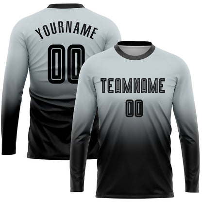 Custom Silver Black Sublimation Long Sleeve Fade Fashion Soccer Uniform Jersey - Sky-Custom
