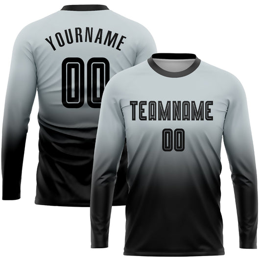 Custom Silver Black Sublimation Long Sleeve Fade Fashion Soccer Uniform Jersey - Sky-Custom