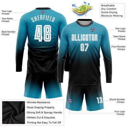 Custom Panther Blue White-Black Sublimation Long Sleeve Fade Fashion Soccer Uniform Jersey - Sky-Custom