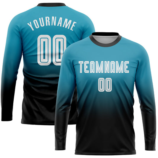 Custom Panther Blue White-Black Sublimation Long Sleeve Fade Fashion Soccer Uniform Jersey - Sky-Custom