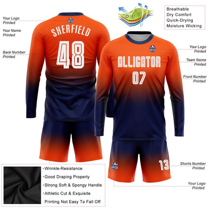 Custom Orange White-Navy Sublimation Long Sleeve Fade Fashion Soccer Uniform Jersey - Sky-Custom